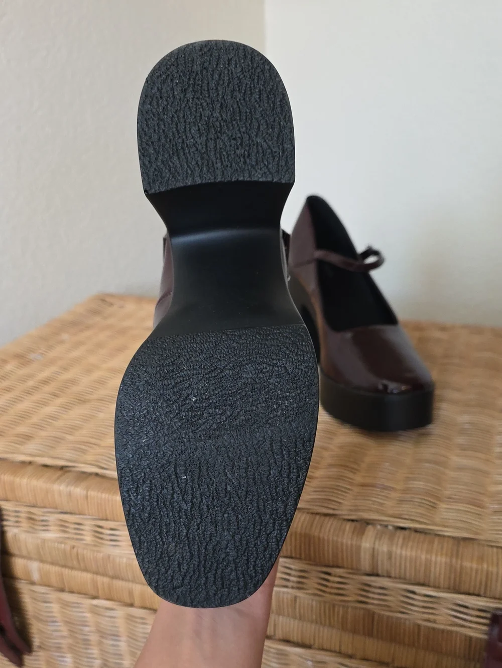 ASOS Burgundy Patent Mary Jane Platform Heels